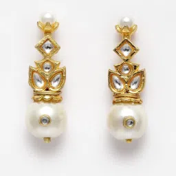 Dugran By Dugristyle Golden & White Kundan & Pearls Necklace with Earrings Set for Women image 5