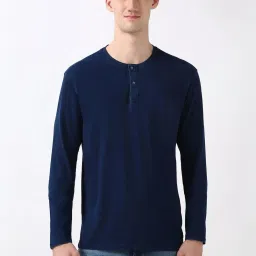 Peter England Navy Cotton Regular Fit Henley T-Shirt image 1