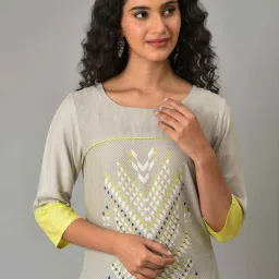 W Grey Printed Straight Kurta image 5