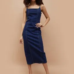 Ginger By Lifestyle Mid Blue Cotton Regular Fit Dress image 1