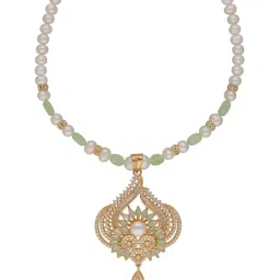 Sri Jagdamba Pearls Fatehjit Green & White Pearl CZ Necklace Set image 2