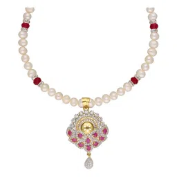 Sri Jagdamba Pearls Fatehjit Pink & White Pearl CZ Necklace Set image 2