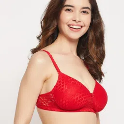 Clovia Red Self Pattern T-Shirt Bra image 4