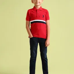u.s. polo assn. US Polo Kids Boys Red Cotton Striped T-Shirt image 1