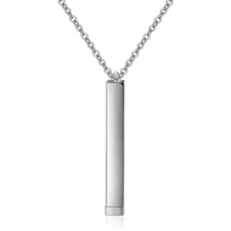 Peora Silver Plated 3D Vertical Bar/Stick Locket Pendant with Chain image 2