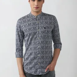 Peter England Grey Cotton Slim Fit Printed Shirt image 1