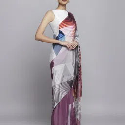 Navyasa by liva Red & White Printed Saree With Unstitched Blouse image 4