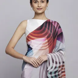 Navyasa by liva Red & White Printed Saree With Unstitched Blouse image 5