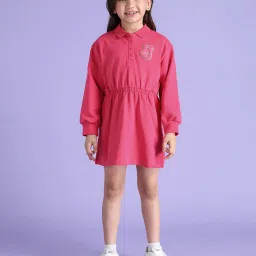 U.S. Polo Assn. Girls Pink Embellished Full Sleeves Polo Dress image 1