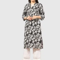Mustard Black & White Rayon Printed Kurti image 3