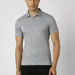 Van Heusen Grey Slim Fit Printed Polo T-Shirt image 1