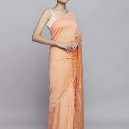 Navyasa by liva Orange Embellished Saree With Unstitched Blouse image 4