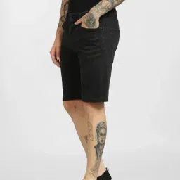 Jack & Jones Black Cotton Regular Fit Printed Denim Shorts image 3