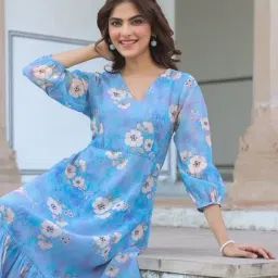 Janasya Blue Floral Printed Dress-picture-43