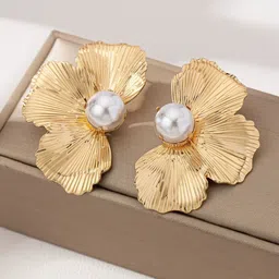 FIMBUL Gold-Plated Pearls Beaded Floral Studs-picture-34