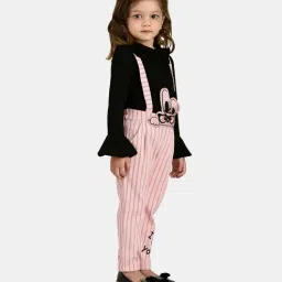 Peppermint Kids Peach & Black Striped Full Sleeves Jumpsuit image 4