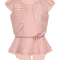 Cutecumber Kids Peach Zari Work Top & Shrug Set image 1
