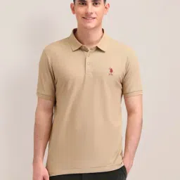 U.S. Polo Assn. Beige Cotton Slim Fit Logo Printed Polo T-Shirt-picture-33