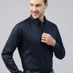 Hancock Navy Cotton Slim Fit Shirt-picture-15