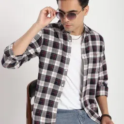 R&B Navy Cotton Regular Fit Checks Shirt image 3