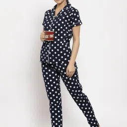 Claura Navy & White Polka Dot Shirt With Pyjamas image 4