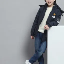 Monte Carlo Boys Solid Navy Blue Hooded Neck Full Sleeve Jacket image 5