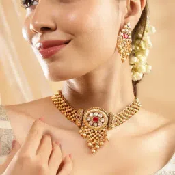 Rubans Gold-Tone Plated Red Set for Women-picture-31