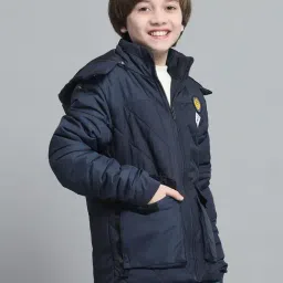 Monte Carlo Boys Solid Navy Blue Hooded Neck Full Sleeve Jacket image 4