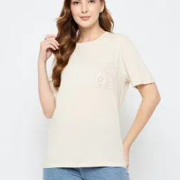 Madame Beige Cotton Regular Fit Embroidered Top-picture-20