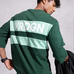 WROGN Brand Logo Printed Drop-Shoulder Sleeves Pure Cotton Oversized T-shirt-picture-33