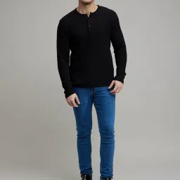 celio celio* Black Regular Fit Henley T-Shirt image 1