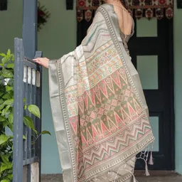 ALMAARI FASHION Ethnic Motifs Pure Linen Banarasi Saree image 2