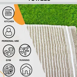 Aura White & Brown 16 Pieces Striped Pure Cotton 150 GSM Hand Towels image 2