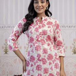 RANGREAL Women Floral Print Mandarin Collar PureCotton Tunic-picture-24