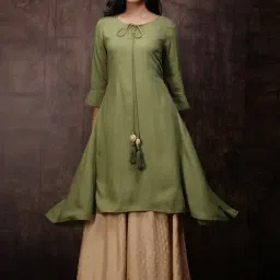 Juniper Olive Green High Low Kurti-picture-11