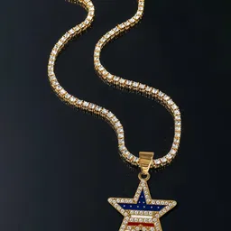 KRENOZ Men Stainless Steel Gold-Plated Rhinestone Studded Star Shaped Pendant With Chain-picture-36