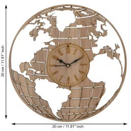 eCraftIndia Light Brown Globe Designer Round Shape Wooden Wall Clock image 4