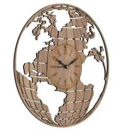 eCraftIndia Light Brown Globe Designer Round Shape Wooden Wall Clock image 5