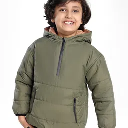 Little Kangaroos Full Sleeves Padded Jacket with Hood Solid Colour - Grass Green-picture-19