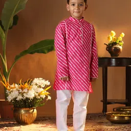 Vastramay Cotton Full Sleeves Leheriya Printed Kurta And Pyjama Set - Pink-picture-34
