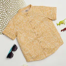 Milou Cotton Half Sleeves Animals Printed Bio Washed Shirt - Yellow-picture-12