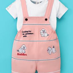 Dapper Dudes Dog Embroidered Dungaree With Half Sleeves Placement Printed Tee - Onion Pink-picture-28