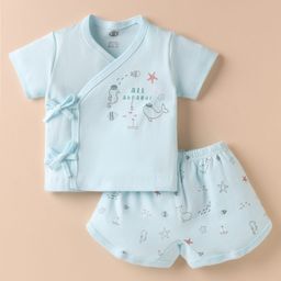 Zero Sinker Knit Half Sleeves Shorts Night Suit With All Aboard Text Print - Light Blue-picture-11