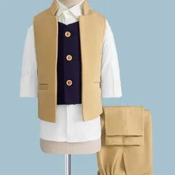 Rikidoos Full Sleeves Solid 3 Piece Party Suit - Fawn & White-image-72