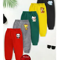 Trampoline Fleece Knit Full Length Pack Of 5 Pajamas With Animal Print - Multi Colour-picture-23