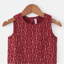 babyhug BabyhugSleeveless Foil Printed Lehenga Choli and Dupatta Set - Maroon image 2