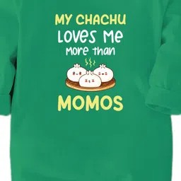 Zeezeezoo 100% Cotton Knit Family Theme Full Sleeves My Chachu Loves Me More Than Momos Text Printed Romper - Green image 3