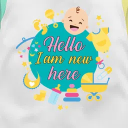The Peppy Tend 100% Cotton Full Sleeves Hello I am New Here Baby Text Printed Romper - Multi Colour image 4