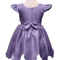 twetoons Tweetoons Woven Cap Sleeves Solid Color Party Dress with Floral Applique - Purple image 3