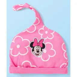 Babyhug Disney Interlock Knit Knot Caps with Minnie Mouse & Family Graphics Pack of 3 Pink White & Yellow - Diameter 18 cm image 4